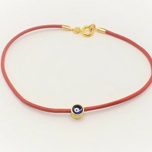 Red leather cord Evil eye bracelet